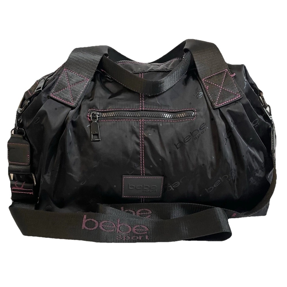 Bebe Overnight Gym Duffle Bag Crossbody Strap Black Glitter XL Athleisure Travel
